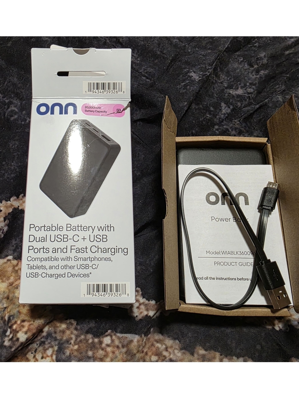 Onn Black Portable Power Bank with Dual USB-C + USB Ports